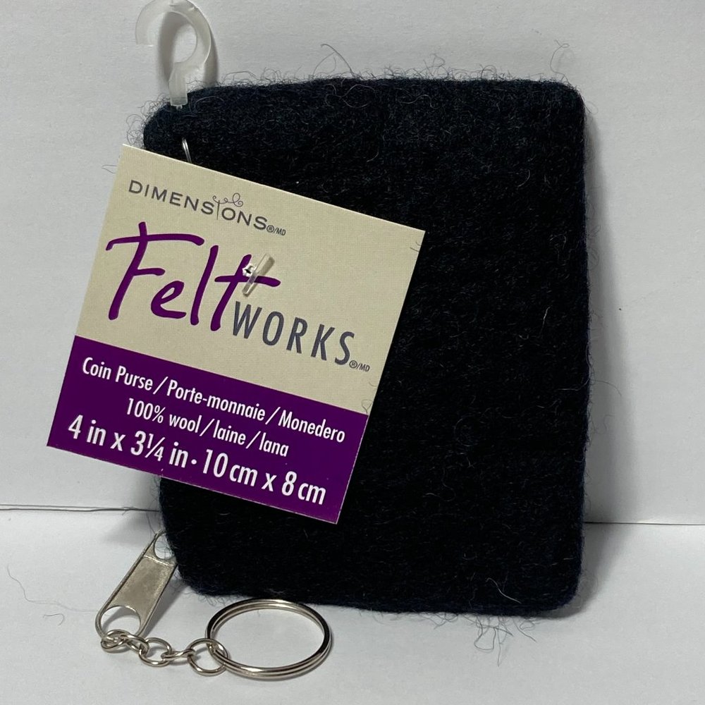 Dimensions Felt Works 100% Wool Coin Purse Zipper Pouch Set of 2 Black